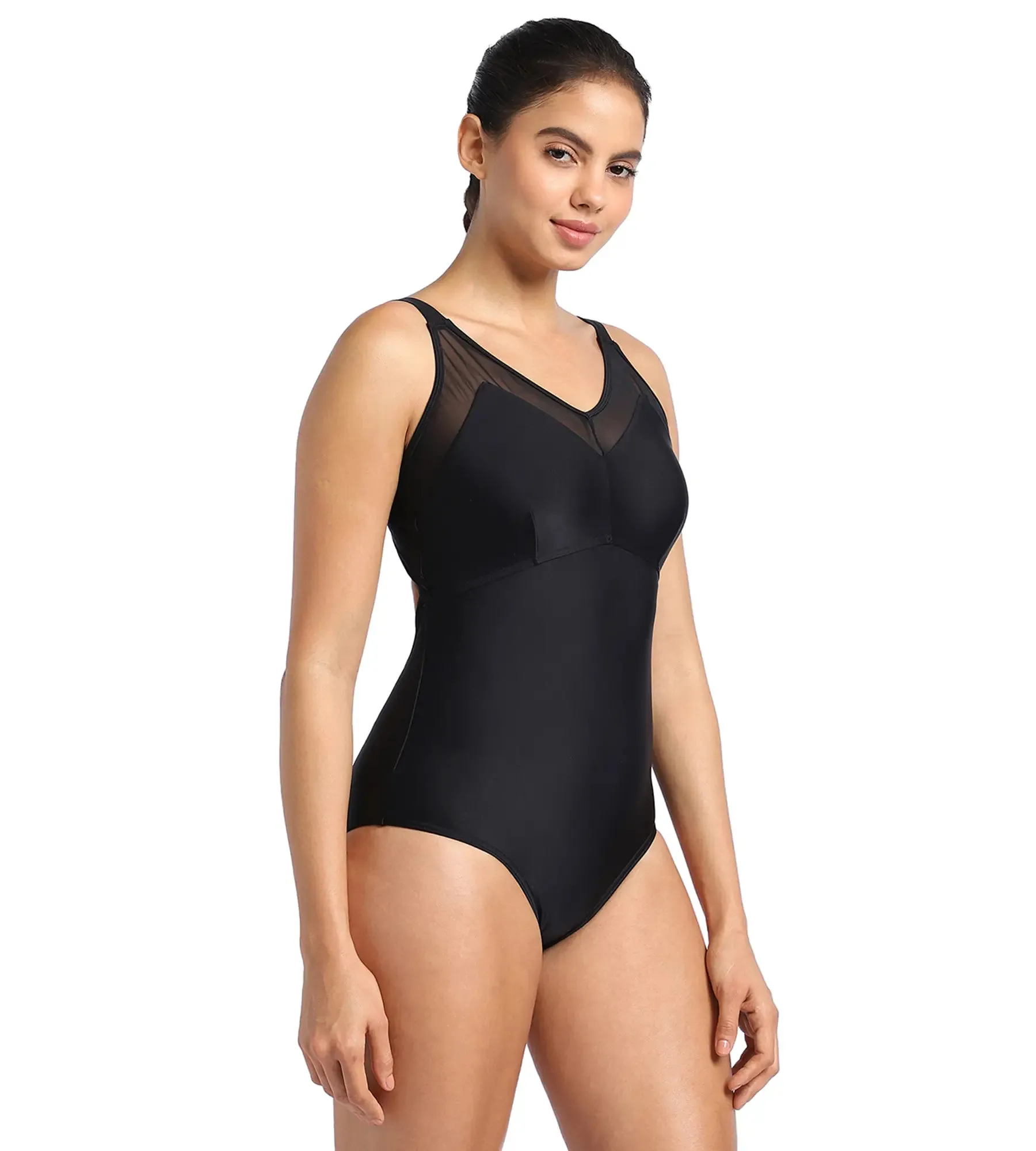 Women's Endurance Mesh Panel One Piece Swimwear - Black