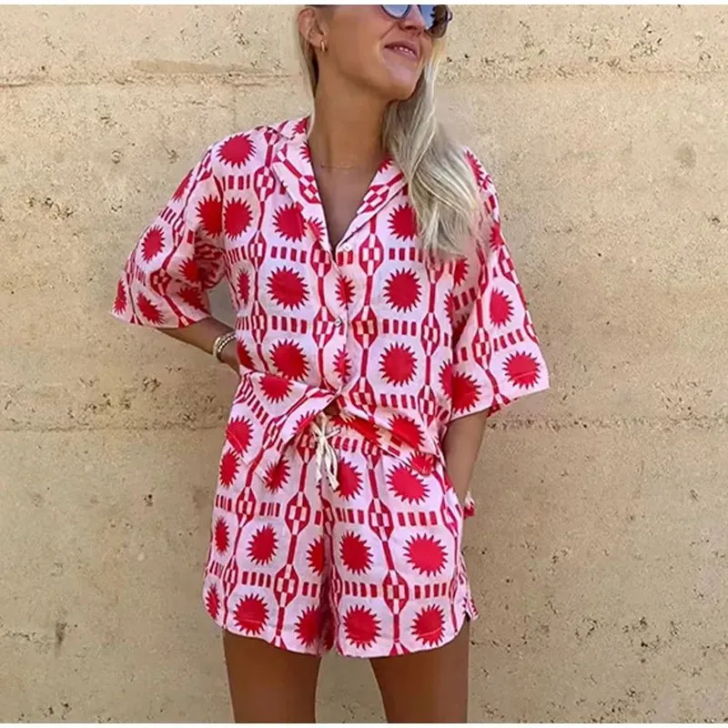 Women’s Geometric Print Shirt and Short Set