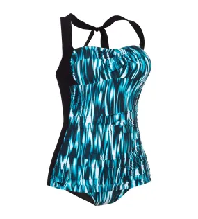 Women's Printed Crystalsun One Piece Swimwear - Nordic Teal  &  Black